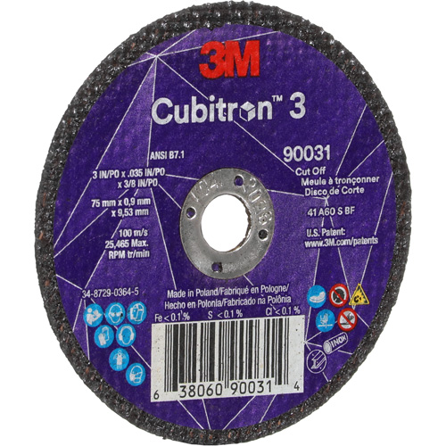 Meule &agrave; tronçonner Cubitron 3, 3" x 0,035", Arbre de 3/8", Type T1, C&eacute;ramique, 21000 Tr/min Rock Safety Industrial Ltd