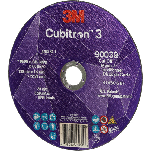 Cubitron 3 Cut-Off Wheel, 7" x 0.09", 7/8" Arbor, Type T27, Ceramic, 8500 RPM Rock Safety Industrial Ltd