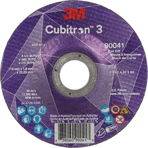 Cubitron 3 Cut-Off Wheel, 4-1/2" x 0.045", 7/8" Arbor, Type T27, Ceramic, 13300 RPM Rock Safety Industrial Ltd