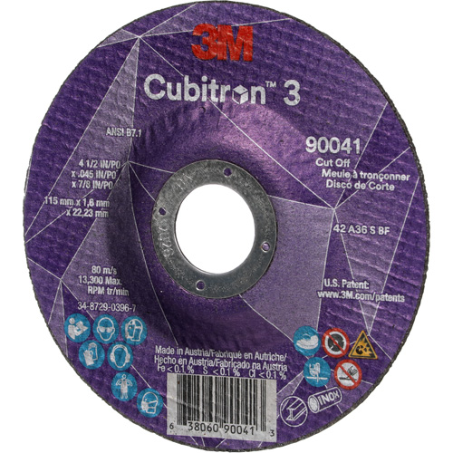 Cubitron 3 Cut-Off Wheel, 4-1/2" x 0.045", 7/8" Arbor, Type T27, Ceramic, 13300 RPM Rock Safety Industrial Ltd