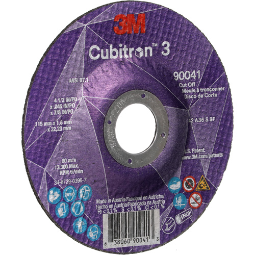 Cubitron 3 Cut-Off Wheel, 4-1/2" x 0.045", 7/8" Arbor, Type T27, Ceramic, 13300 RPM Rock Safety Industrial Ltd