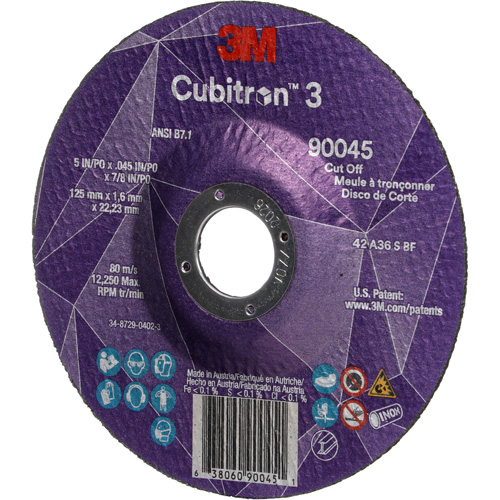 Cubitron 3 Cut-Off Wheel, 5" x 0.045", 7/8" Arbor, Type T27, Ceramic, 12250 RPM Rock Safety Industrial Ltd
