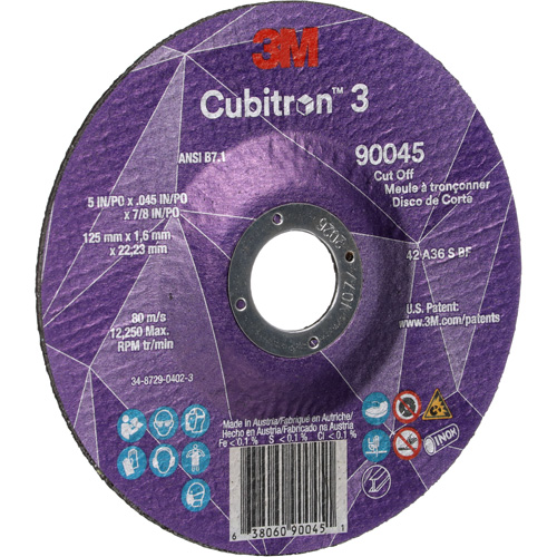 Cubitron 3 Cut-Off Wheel, 5" x 0.045", 7/8" Arbor, Type T27, Ceramic, 12250 RPM Rock Safety Industrial Ltd