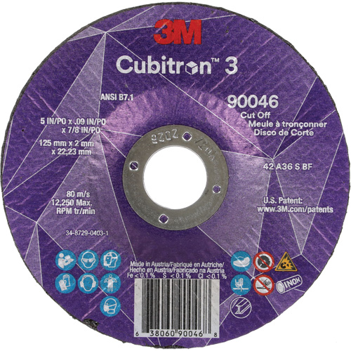 Cubitron 3 Cut-Off Wheel, 5" x 0.09", 7/8" Arbor, Type T27, Ceramic, 12250 RPM Rock Safety Industrial Ltd