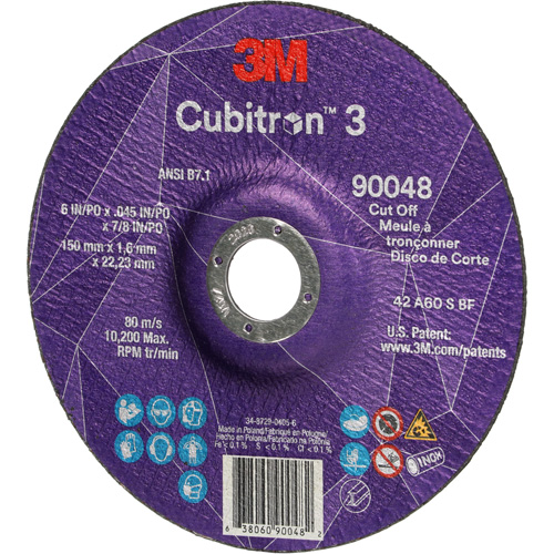 Cubitron 3 Cut-Off Wheel, 6" x 0.045", 7/8" Arbor, Type T27, Ceramic, 10200 RPM Rock Safety Industrial Ltd