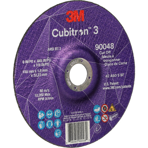 Cubitron 3 Cut-Off Wheel, 6" x 0.045", 7/8" Arbor, Type T27, Ceramic, 10200 RPM Rock Safety Industrial Ltd