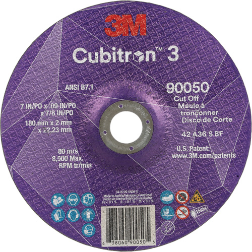 Cubitron 3 Cut-Off Wheel, 7" x 0.09", 7/8" Arbor, Type T27, Ceramic, 8500 RPM Rock Safety Industrial Ltd
