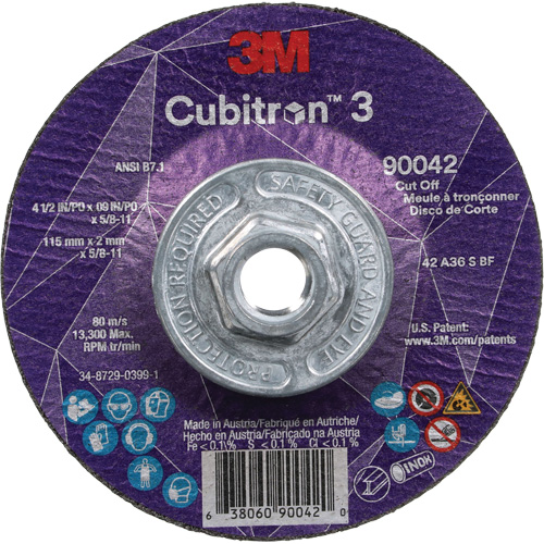 Cubitron 3 Cut-Off Wheel, 4-1/2" x 0.09", 5/8"-11 Arbor, Type T27, Ceramic, 13300 RPM Rock Safety Industrial Ltd