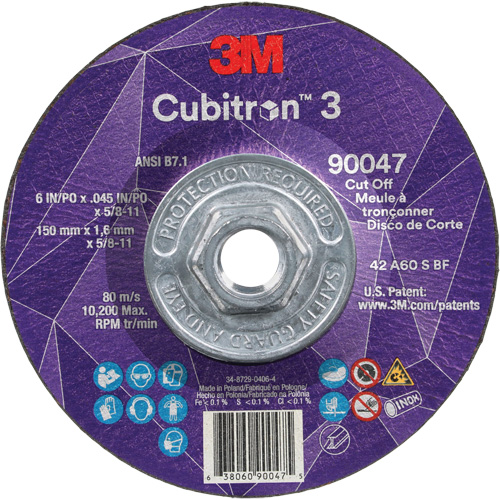 Cubitron 3 Cut-Off Wheel, 6" x 0.045", 5/8"-11 Arbor, Type T27, Ceramic, 10200 RPM Rock Safety Industrial Ltd