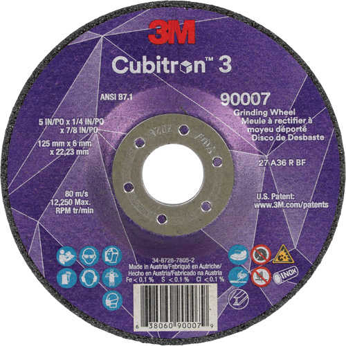 Cubitron 3 Depressed Centre Grinding Wheel, 5" x 1/4", 7/8" Arbor, Ceramic, Type T27 Rock Safety Industrial Ltd
