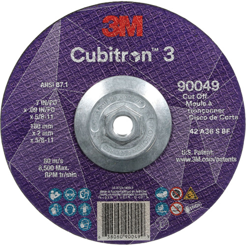 Cubitron 3 Cut-Off Wheel, 7" x 0.09", 5/8"-11 Arbor, Type T27, Ceramic, 8500 RPM Rock Safety Industrial Ltd