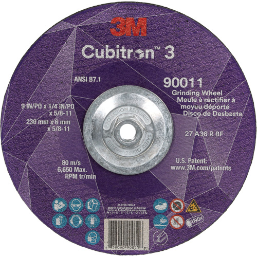 Cubitron 3 meule a moyeu d&eacute;port&eacute;, 9" x 0,25", Arbre 5/8"-11, C&eacute;ramique, Type T27 Rock Safety Industrial Ltd