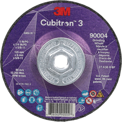 Cubitron 3 Depressed Centre Grinding Wheel, 5" x 0.25", 5/8"-11 Arbor, Ceramic, Type T27 Rock Safety Industrial Ltd