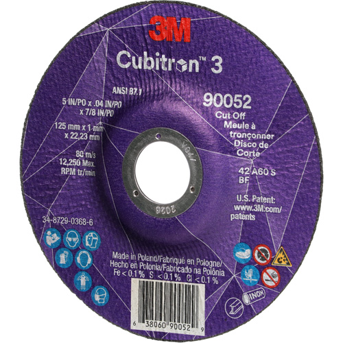 Cubitron 3 Cut-Off Wheel, 5" x 0.04", 7/8" Arbor, Type 27, Ceramic, 60 RPM Rock Safety Industrial Ltd