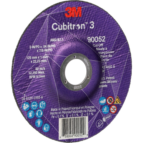 Cubitron 3 Cut-Off Wheel, 5" x 0.04", 7/8" Arbor, Type 27, Ceramic, 60 RPM Rock Safety Industrial Ltd