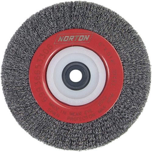Crimped Bench Wheel, 6" Dia., 0.014" Fill, 1/2"-2 Arbor Rock Safety Industrial Ltd