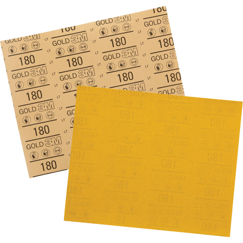 Feuille abrasive dor&eacute;e 12545, 9" x 11", Grain 180, Oxyde d'aluminium Rock Safety Industrial Ltd