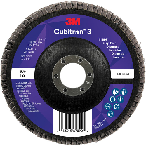 Cubitron 3 Conical  Flap Disc 1169F, 5" x 7/8", Type T29, 60+ Grit, Ceramic Rock Safety Industrial Ltd