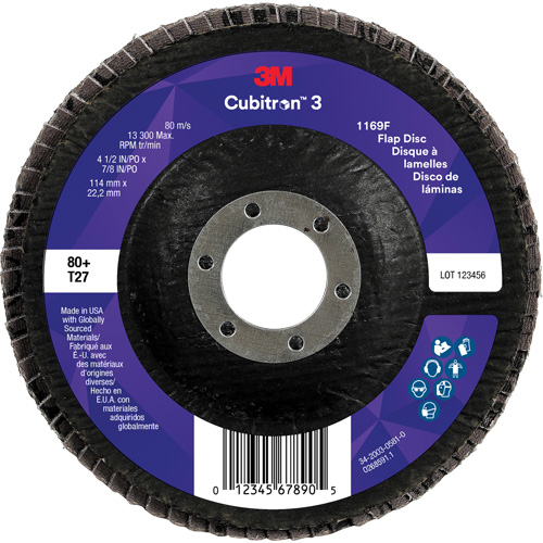 Disque &agrave; lamelles plate 1169F Cubitron 3, 4-1/2" x 7/8", Type T27, Grain 80+, C&eacute;ramique Rock Safety Industrial Ltd