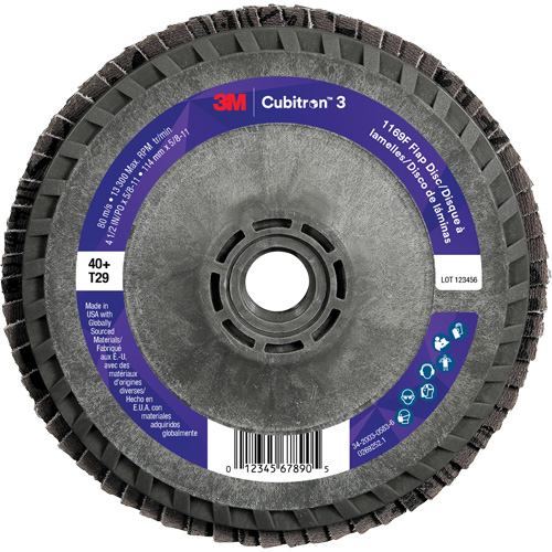 Disque &agrave; lamelles conique 1169F Cubitron 3 &agrave; changement rapide, 4-1/2" x 5/8"-11, Type T29, Grain 40+, C&eacute;ramique Rock Safety Industrial Ltd