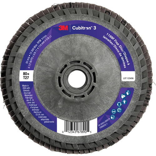 Cubitron 3 Flat Flap Disc with Quick Change 1169F, 4-1/2" x 5/8"-11, Type T27, 80+ Grit, Ceramic Rock Safety Industrial Ltd