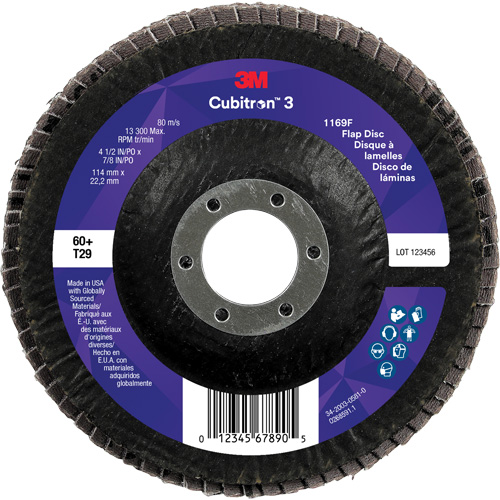Cubitron 3 Conical  Flap Disc 1169F, 4-1/2" x 7/8", Type T29, 60+ Grit, Ceramic Rock Safety Industrial Ltd