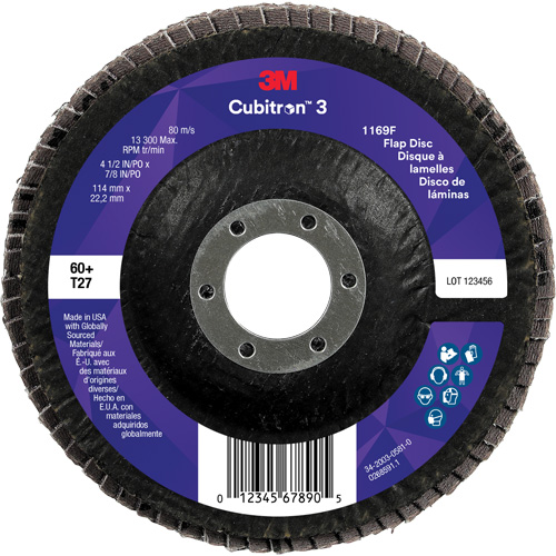 Cubitron 3 Flat Flap Disc 1169F, 4-1/2" x 7/8", Type T27, 60+ Grit, Ceramic Rock Safety Industrial Ltd