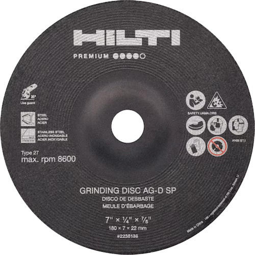 AG-D SP Premium Grinding Wheels, 5" x 1/4", 7/8" Arbor, Zirconium, Type 27 Rock Safety Industrial Ltd