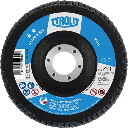 Disque &agrave; lamelles 2-en-1 standard ZA 40 - B425, 5" x 7/8", Type 27A, Grain 40, Alumine de zirconium Rock Safety Industrial Ltd
