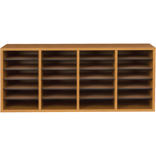 Adjustable Compartment Literature Organizer, Stationary, 24 Slots, Wood, 39-1/4" W x 11-3/4" D x 16-1/4" H Rock Safety Industrial Ltd