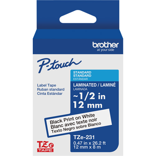 Cartouches de ruban Tze, 12 mm x 26-1/4', Noir sur blanc Rock Safety Industrial Ltd