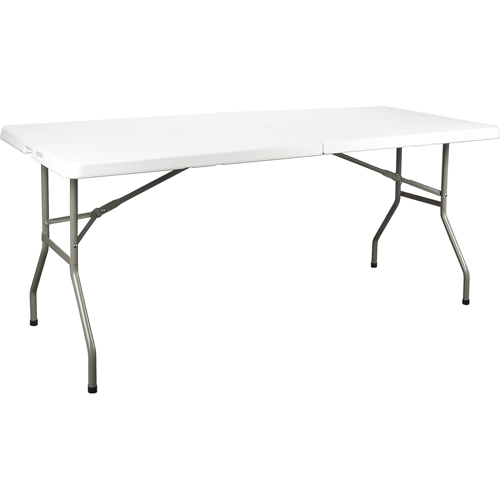 Table se pliant en deux, Rectangulaire, 72" l x 30" la, Poly&eacute;thyl&egrave;ne, Blanc Rock Safety Industrial Ltd