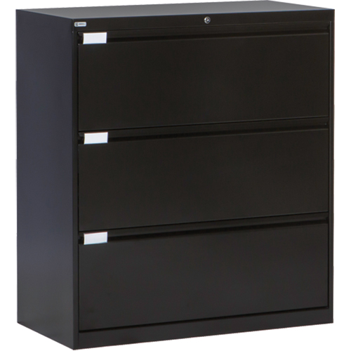 Classeur lat&eacute;ral, Acier, 3 tiroirs, 36" la x 18" p x 40-1/16" h, Noir Rock Safety Industrial Ltd
