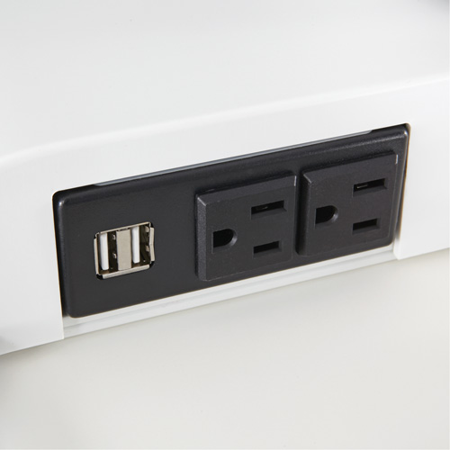 Bureau &eacute;lectrique assis/debout Soar avec bras d&eacute;cran double, Mod&egrave;le de bureau, 37-1/4" h x 27-3/4" la x 22" p, Blanc Rock Safety Industrial Ltd