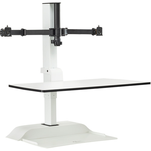 Bureau &eacute;lectrique assis/debout Soar avec bras d&eacute;cran double, Mod&egrave;le de bureau, 37-1/4" h x 27-3/4" la x 22" p, Blanc Rock Safety Industrial Ltd