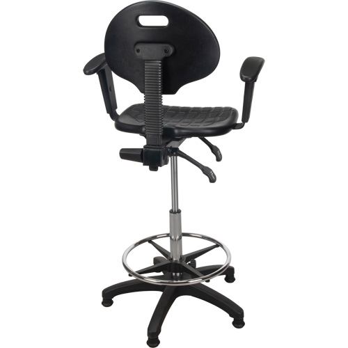 Tabouret ergonomique robuste avec accoudoirs r&eacute;glables, Stationnaire, Ajustable, 39" - 48", Polyur&eacute;thane Si&egrave;ge, Noir Rock Safety Industrial Ltd