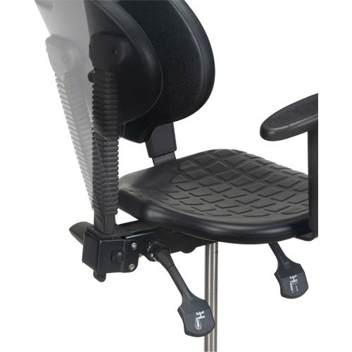 Tabouret ergonomique robuste avec accoudoirs r&eacute;glables, Stationnaire, Ajustable, 39" - 48", Polyur&eacute;thane Si&egrave;ge, Noir Rock Safety Industrial Ltd