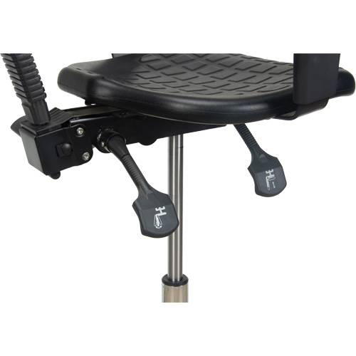Tabouret ergonomique robuste avec accoudoirs r&eacute;glables, Stationnaire, Ajustable, 39" - 48", Polyur&eacute;thane Si&egrave;ge, Noir Rock Safety Industrial Ltd