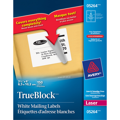 TrueBlock Laser Shipping Labels, 3-1/3" W x 4" L, White Rock Safety Industrial Ltd