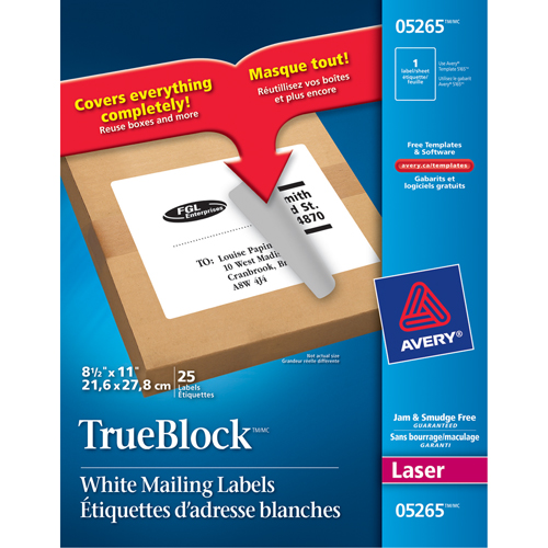 TrueBlock Laser Shipping Labels, 11" W x 8.5" L, White Rock Safety Industrial Ltd