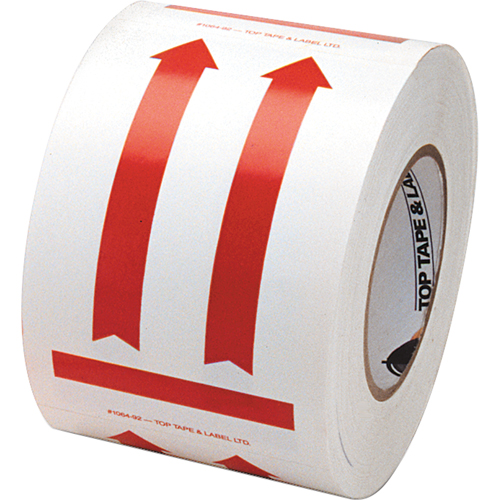 &eacute;tiquettes pour traitement sp&eacute;cial a/pictogramme Ce c&ocirc;t&eacute; vers le haut, 6" lo x 4" la, Rouge/blanc Rock Safety Industrial Ltd