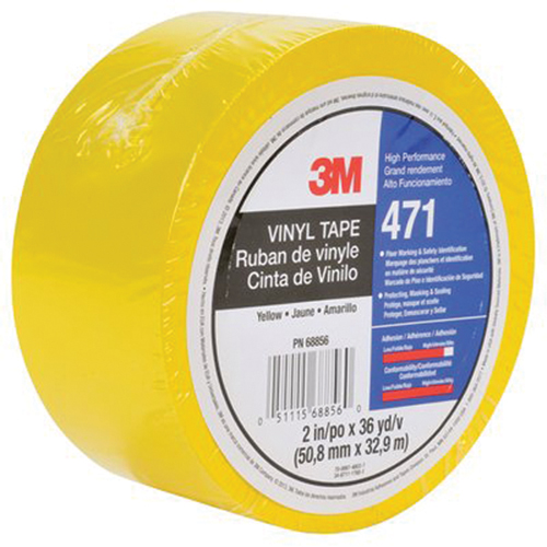 471 Vinyl Tape, 50.8 mm (2") W x 32.9 m (108') L, 5.3 mils, Yellow Rock Safety Industrial Ltd