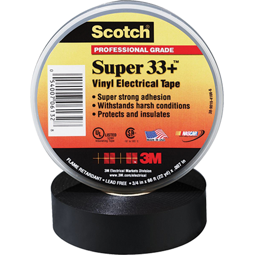 Scotch&reg; Super 33 Tape, 19 mm (3/4") x 20.1 m (66'), Black, 7 mils Rock Safety Industrial Ltd