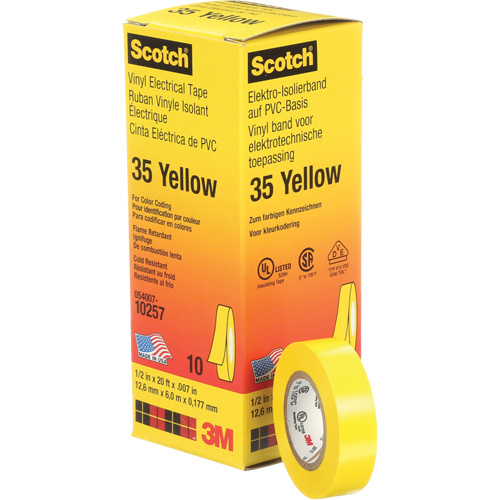 Rubans en vinyle pour codage en couleurs 35 Scotch, 12,7 mm (1/2") x 6,1 m (20'), Jaune, 7 mils Rock Safety Industrial Ltd