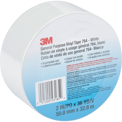 General Purpose Vinyl Tape 764, 48 mm (2") W x 32.9 m (108') L, White Rock Safety Industrial Ltd