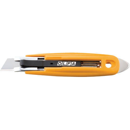 Self-Retracting Safety Knife with Tape Slitter, 17.5 mm, Carbon Steel, Plastic Handle Rock Safety Industrial Ltd
