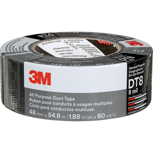 DT8 All-Purpose Duct Tape, 8 mils, Black, 48 mm (2") x 55 m (180') Rock Safety Industrial Ltd