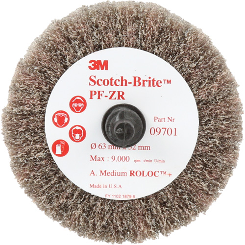 Brosse &agrave; lamelles pour labrasion et le polissage PF-ZR Roloc Scotch-Brite, Oxyde d'aluminium, Grain Moyen, 2-1/2" x 1-1/4" Rock Safety Industrial Ltd