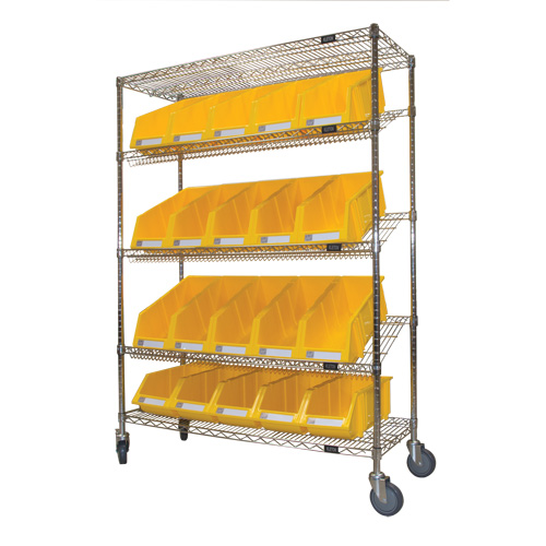 Slanted Wire Shelf Cart with Bins, 5 Tiers, 48" W x 69" H x 18" D Rock Safety Industrial Ltd
