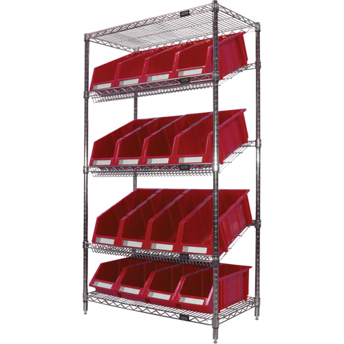 &eacute;tag&egrave;re en treillis m&eacute;tallique &agrave; tablettes inclin&eacute;es avec bacs, Tiers 5, 36" la x 63" h x 18" p Rock Safety Industrial Ltd